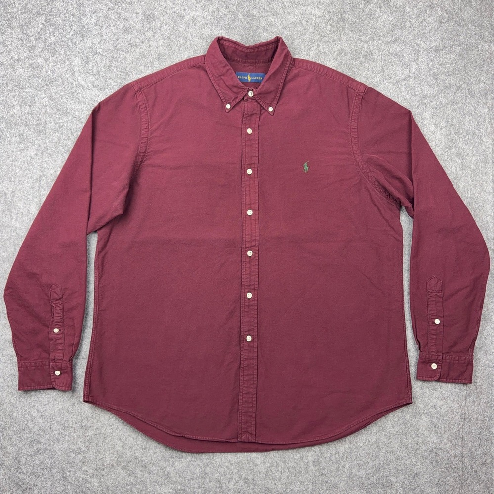 Ralph Lauren Shirt Mens XL Maroon Red Long Sleeve Pony Logo Button Down Cotton - Picture 2 of 11